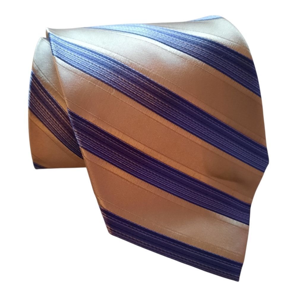 Screenplay By Martin Wong Stylish Gold and Blue Striped Tie